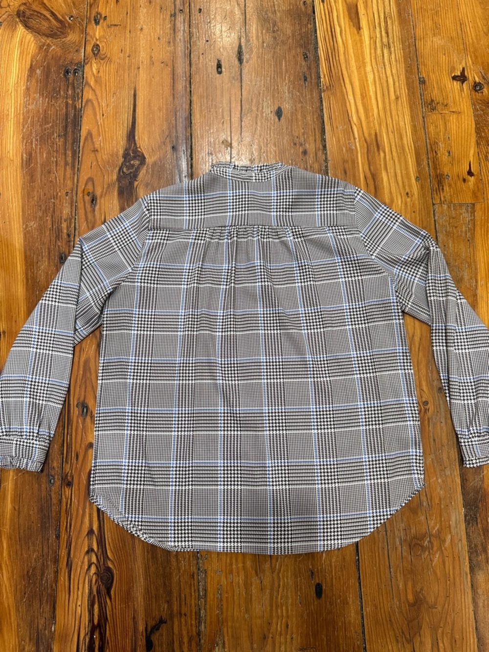 Ann Taylor Brown and White Plaid Button-Down Ruffle Shirt Size Large Petite - Picture 10 of 11
